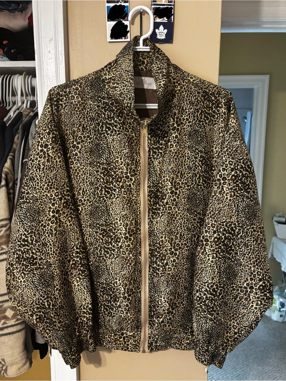 100% Silk - Vintage Leopard Print Zip-Front Women's Jacket - Size M